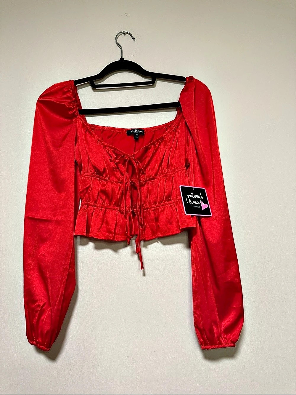 Mixed Threads Red Long Sleeve Crop Top Size XS NWT